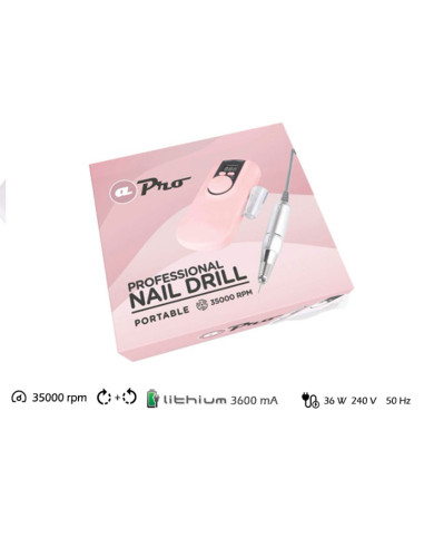 Torno Manicura Portatil Apro 35000Rpm Rosa/Blanco
