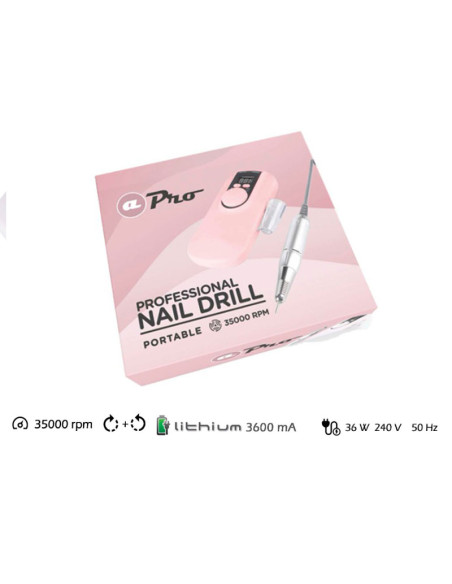Torno Manicura Portatil Apro 35000Rpm Rosa/Blanco