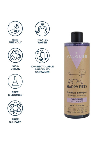 Champú Vegano Mascotas Valquer Pelo Blanco Happy Pets 400Ml