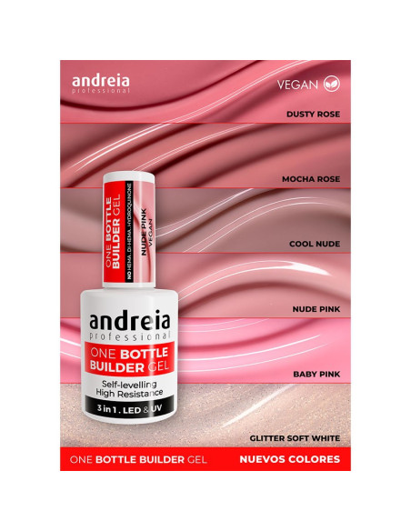 Gel Viscosidad Baja One Bottle Builder Gel Andreia Glitter Soft White 14Ml