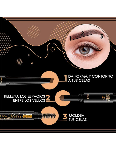 Estilizador De Cejas Eveline 3 En 1 Marrón Medio Nº1