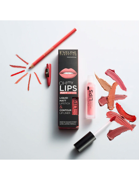Kit Labios Eveline Oh My Lips Pintalabios Mate + Lápiz Nº1