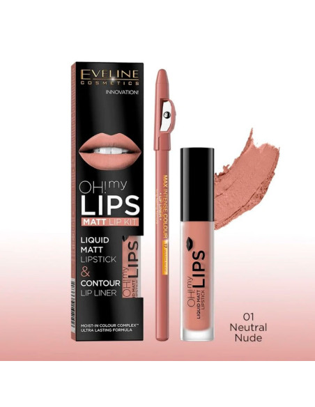 Kit Labios Eveline Oh My Lips Pintalabios Mate + Lápiz Nº1