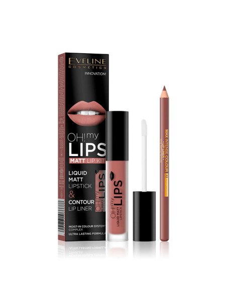 Kit Labios Eveline Oh My Lips Pintalabios Mate + Lápiz Nº2
