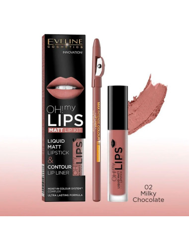 Kit Labios Eveline Oh My Lips Pintalabios Mate + Lápiz Nº2