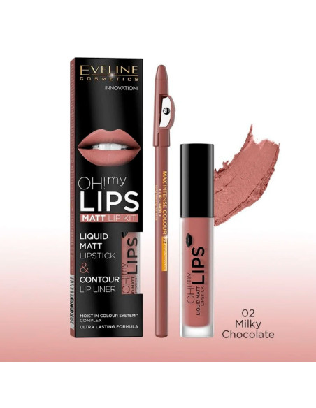 Kit Labios Eveline Oh My Lips Pintalabios Mate + Lápiz Nº2