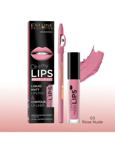 Kit Labios Eveline Oh My Lips Pintalabios Mate + Lápiz Nº3