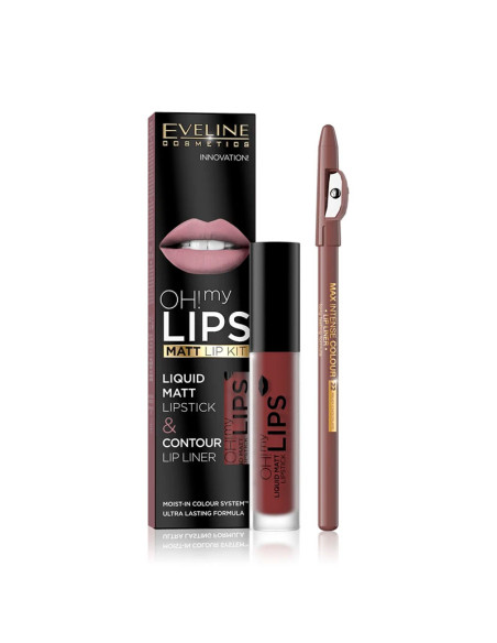 Kit Labios Eveline Oh My Lips Pintalabios Mate + Lápiz Nº16
