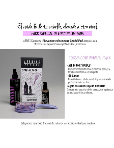 Pack Absoluk Aceite Nutrición +Tratamiento Unique +Cepillo De Regalo