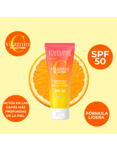Crema Facial Hidratante Vitamin C Eveline SPF 50 30Ml