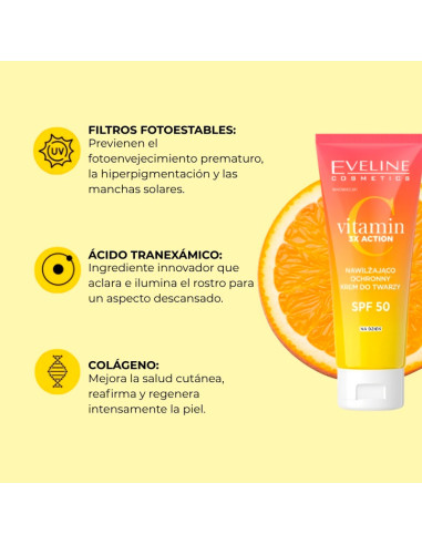 Crema Facial Hidratante Vitamin C Eveline SPF 50 30Ml