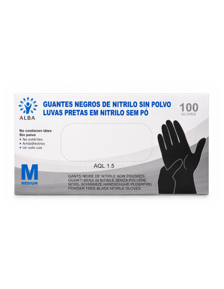 Guantes Nitrilo Negros Sin Polvo Talla M