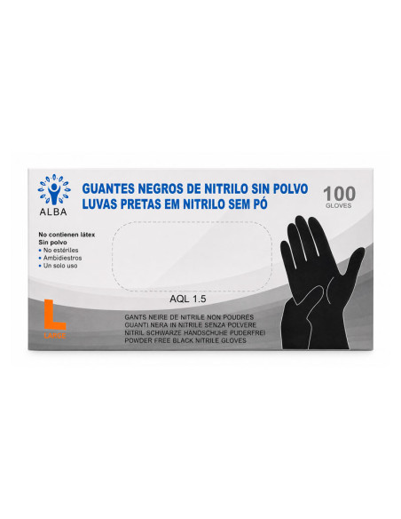Guantes Nitrilo Negros Sin Polvo Talla L