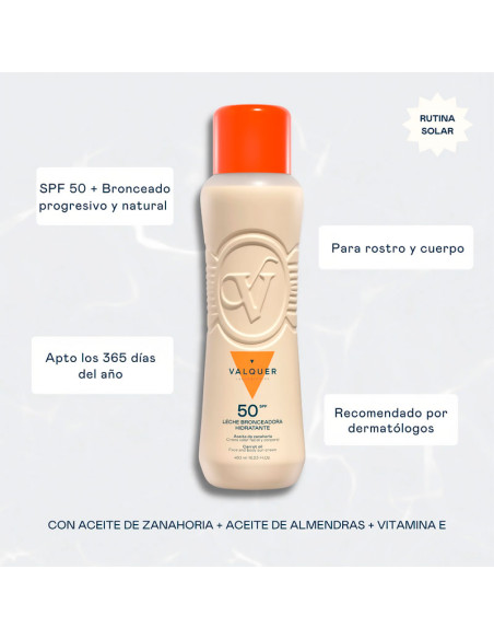 Leche Bronceadora Valquer Zanahorias Fps50 480Ml