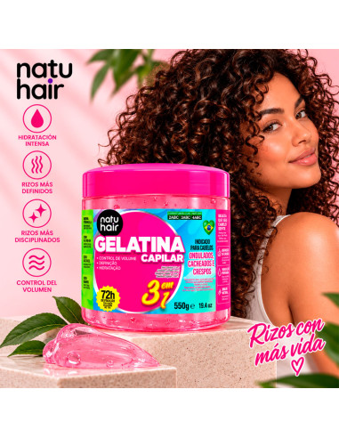 Gelatina Capilar Especial Rizos 3 En 1 Natu Hair 500Gr