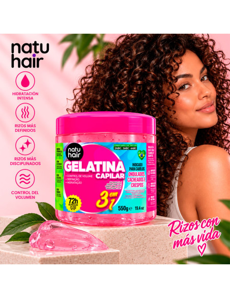 Gelatina Capilar Especial Rizos 3 En 1 Natu Hair 500Gr