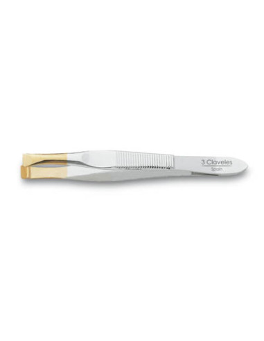 Pinza Depilar Punta Oro Plata Ancha 3Clav Mod12242