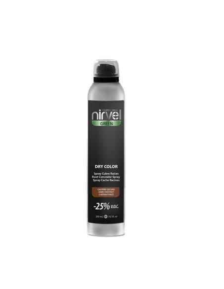 Spray Nirvel Dry Color Cubre Raíces Castaño Oscuro 300Ml