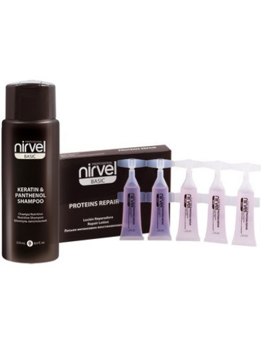 Lote Reparador Keratina Nirvel Champu 250ml + Ampollas 10X10ml